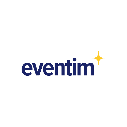 Das Bild zeigt das „Eventim“-Logo in dunkelblauer Schrift auf schwarzem Hintergrund, mit einem gelben sternförmigen Symbol neben dem Text.