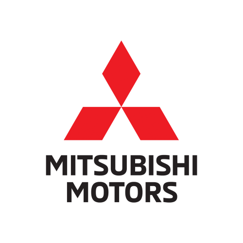 Das Logo von Mitsubishi Motors besteht aus drei verbundenen roten Rauten über dem schwarzen Text „MITSUBISHI MOTORS“ auf weißem Hintergrund.