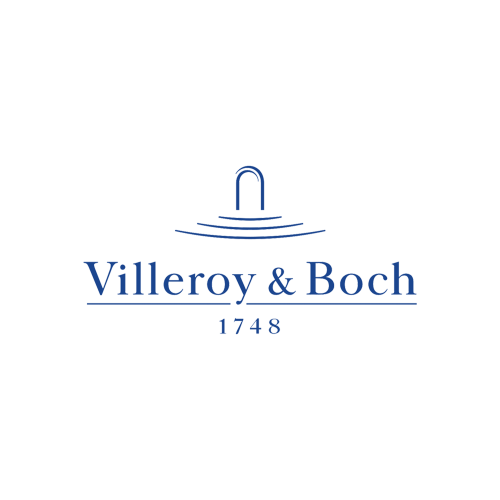 Das Logo von Villeroy & Boch zeigt ein minimalistisches Design eines Bogens über drei Linien, darunter steht der Markenname „Villeroy & Boch“, gefolgt von der Jahreszahl „1748“ darunter.